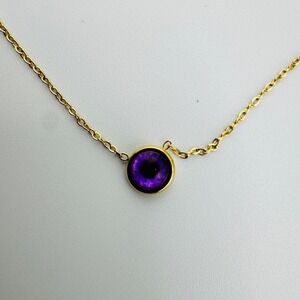 XP TTN Gold Tone Purple Evil Eye Pendant Necklace Dainty Chain Adjustable Clasp
